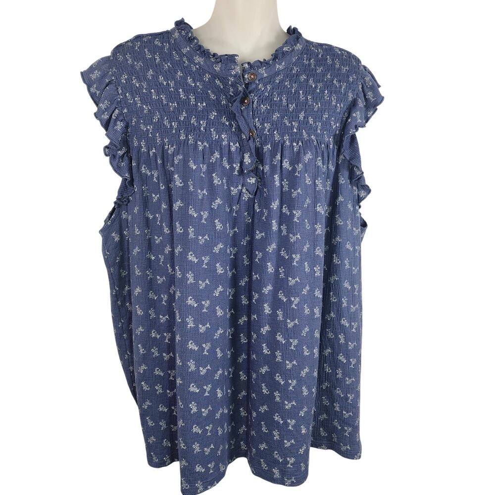 Matilda Jane Womens Jemma Top Blue Floral Smocked Flutter Sleeve XXL Feminine